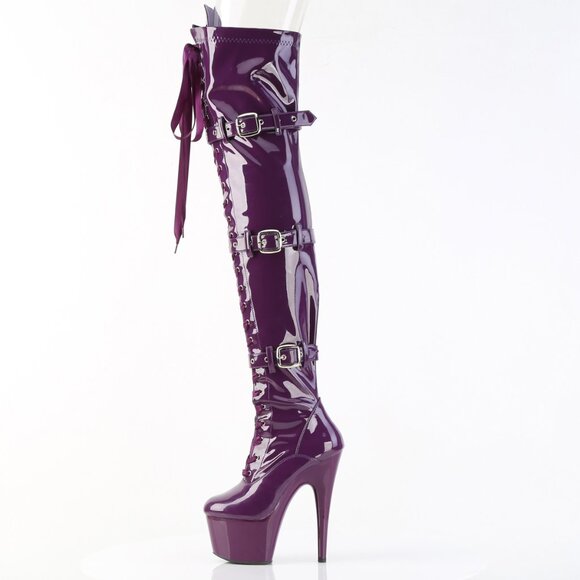 Platform Buckle High Heel Lace Up Thigh High Boots - Picture 1 of 5